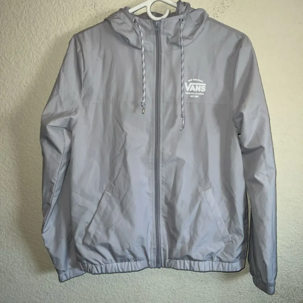 Vans Windbreaker Jacket Women Hooded Mesh Lined Full Zip Purple Logo S Skater